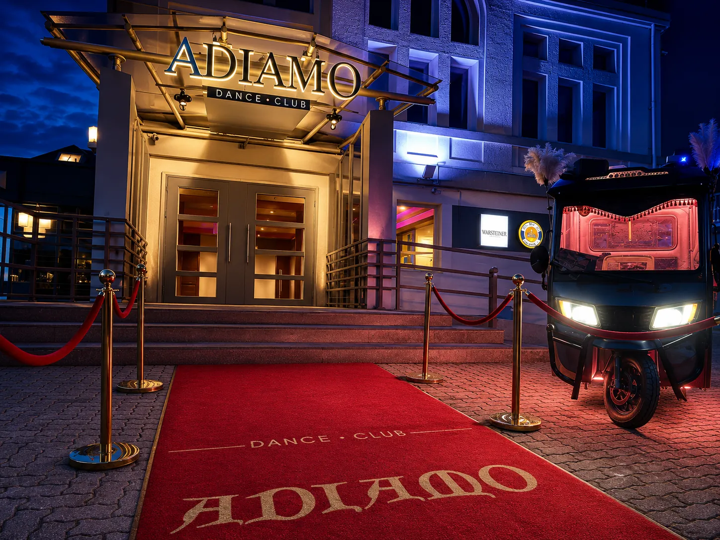 Eingangsbereich des Adiamo in Porta Westfalica bei Nacht