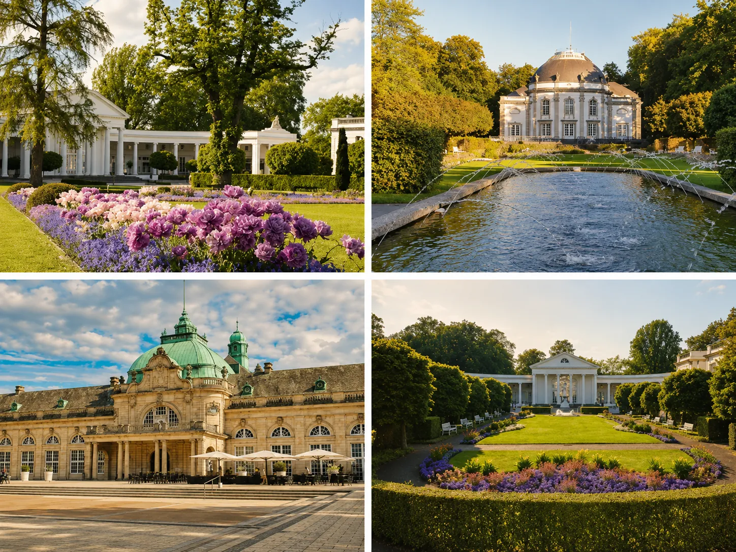 Collage vom Kurpark Bad Oeynhausen mit Kurhaus, Brunnen und Parkanlagen